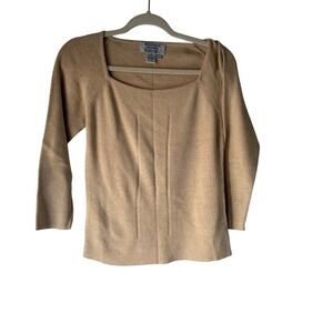 Indigenous Vintage 90s Square Neck Knit Sweater Top Beige Organic‎ Cotton L
